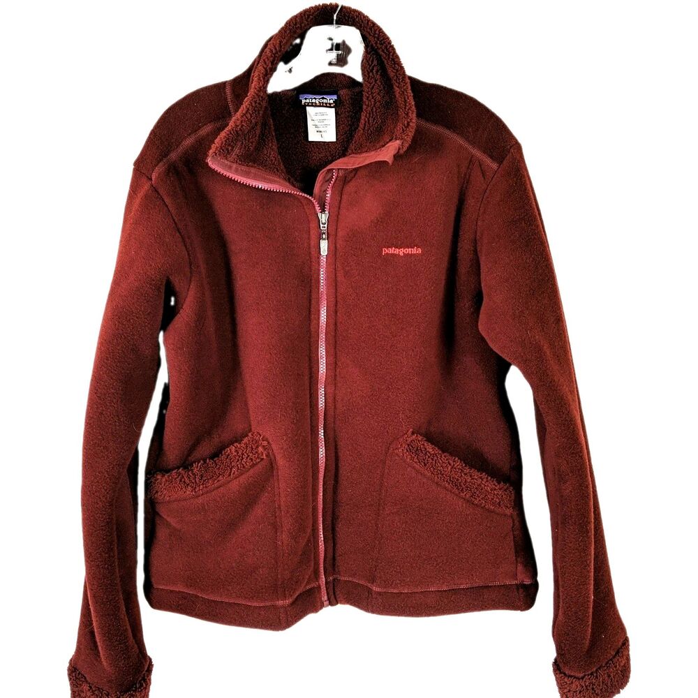 Patagonia Synchilla Women Red Full Zip Jacket Pockets Logo Size Large Fleece